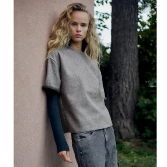 Zara Gray Short Sleeve Fleece Box Top M - Picture 1 of 6